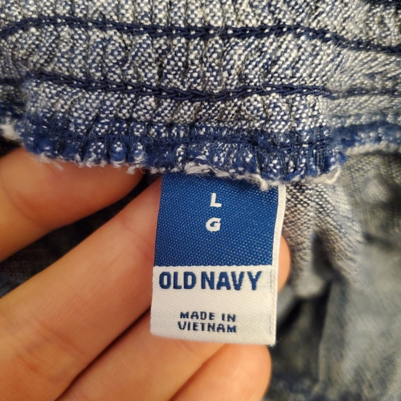 Old Navy Sleeveless Cropped Jumpsuit. Heathered Blue & White. Linen Blend. L. - Picture 3 of 12